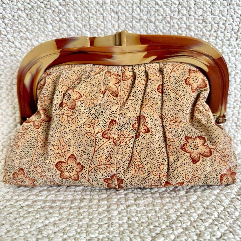 Vintage Style By Regal Lucite Frame Clutch Floral Fabric Handbag 1950s Mod